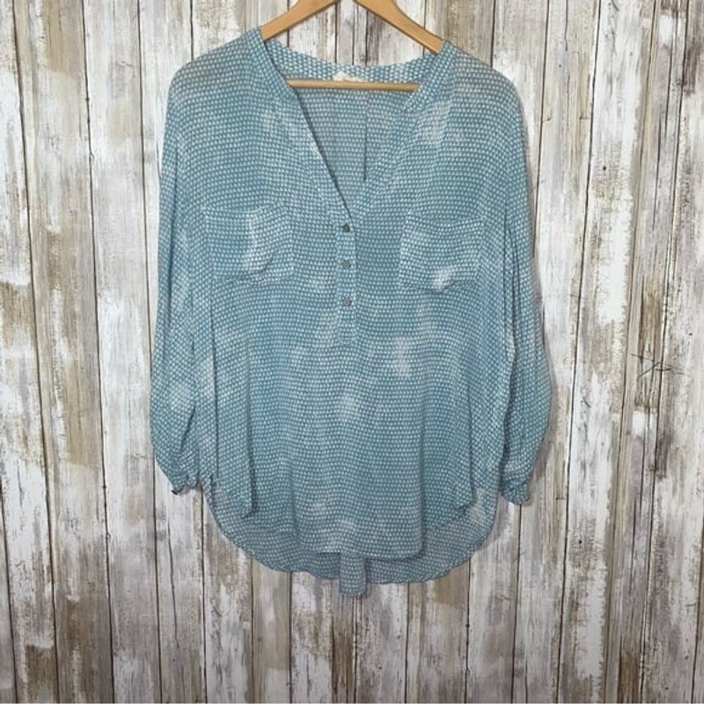 Lou & Grey Geometric Print High Low Button Down - Picture 2 of 6
